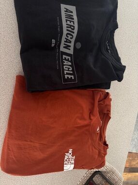 The North Face Long Sleeve Tee in Rust (Burnt Orange) and American Eagle Black